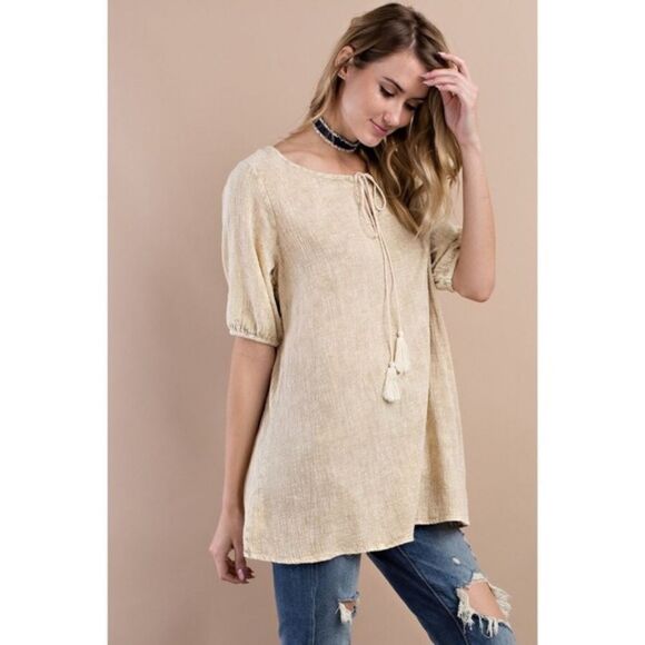 Tops - Gauze Mineral Washed Tassel Tunic